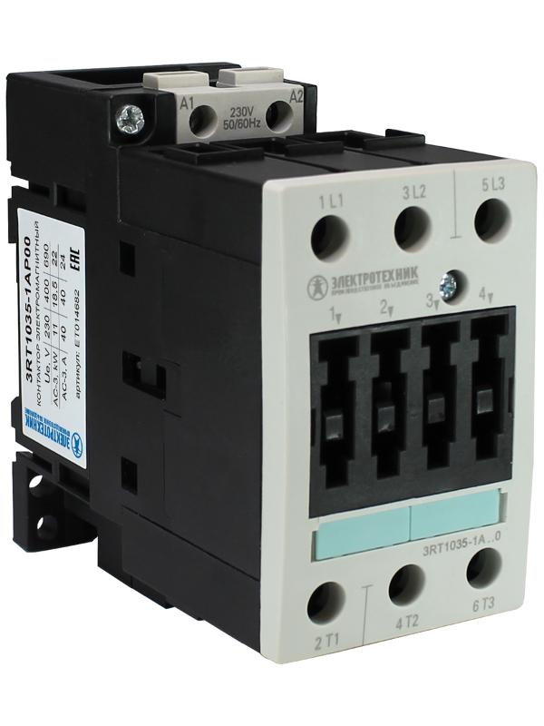3RT1035-1AP00, 3-пол., 40A, AC-3, 18,5кВт/400V, 230V AC, 50/60Гц, тип. S2, винт. клеммы, IP20, контактор э/м