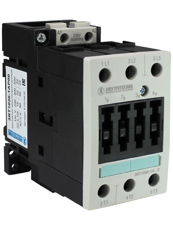 3RT1036-1AP00, 3-пол., 50A, AC-3, 22кВт/400V, 230V AC, 50/60Гц, тип. S2, винт. клеммы, IP20, контактор э/м
