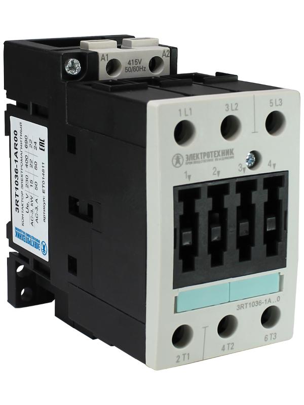 3RT1036-1AR00, 3-пол., 50A, AC-3, 22кВт/400V, 415V AC, 50/60Гц, тип. S2, винт. клеммы, IP20, контактор э/м