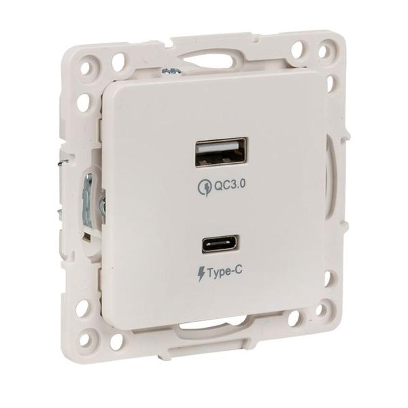 Стокгольм Механизм Розетки с 2USB type-A + type-C белый PROxima
