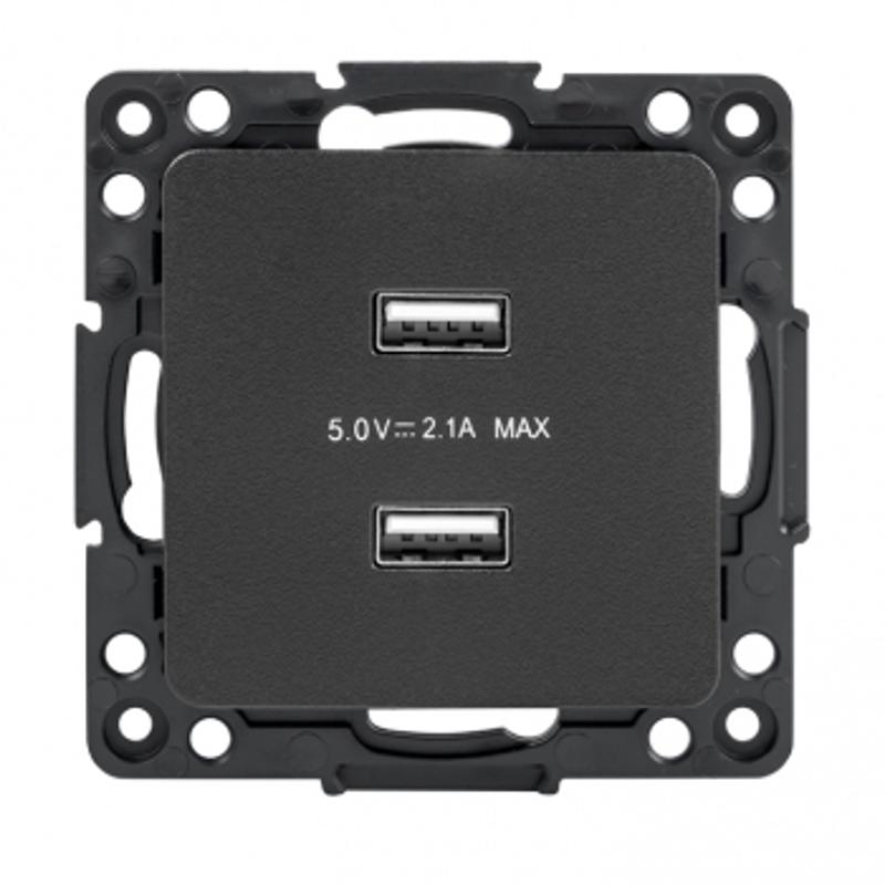 Стокгольм Механизм Розетки USB 2-местной 2,1А черный PROxima