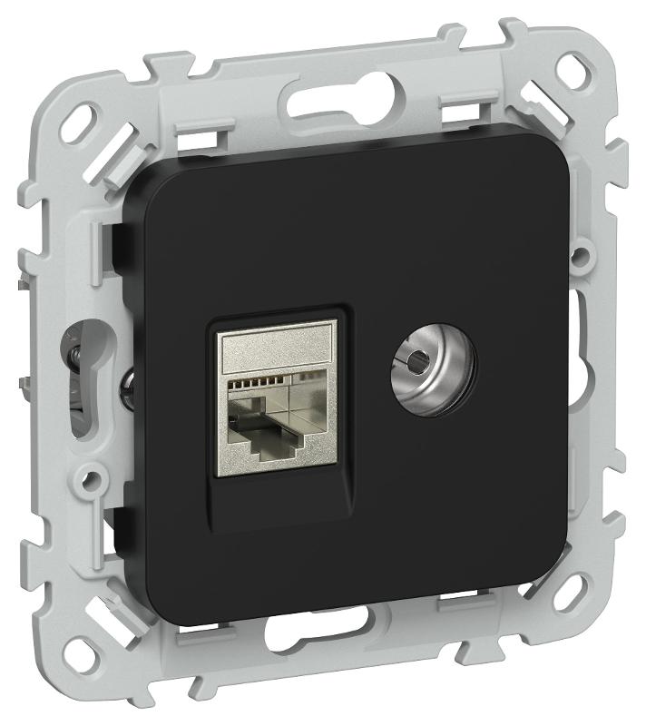 FLITE Розетка 2-ая RJ45/TV кат.5Е STP РКТВ5е-2-1-ФлЧ черный