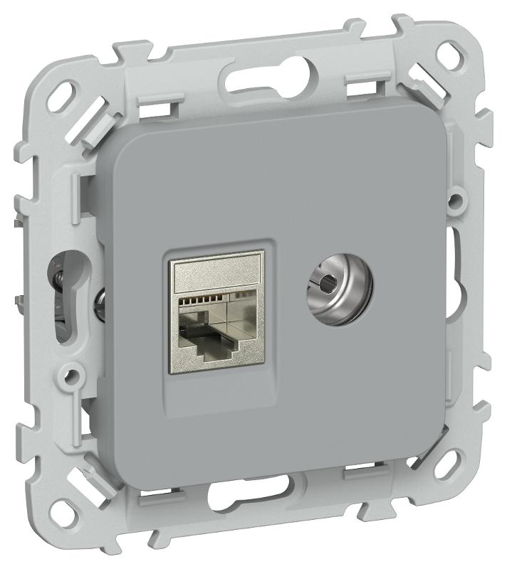 FLITE Розетка 2-ая RJ45/TV кат.6 STP РКТВ6-2-1-ФлС серый