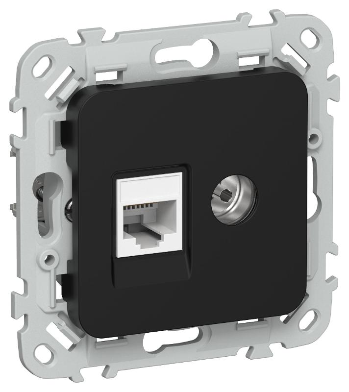 FLITE Розетка 2-ая RJ45/TV кат.5Е UTP РКТВ5е-2-0-ФлЧ черный