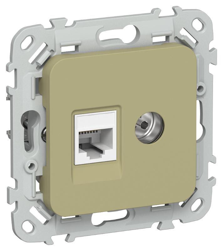 FLITE Розетка 2-ая RJ45/TV кат.5Е UTP РКТВ5е-2-0-ФлО оливковый