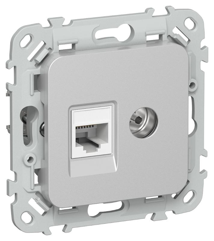 FLITE Розетка 2-ая RJ45/TV кат.5Е UTP РКТВ5е-2-0-ФлА алюминий