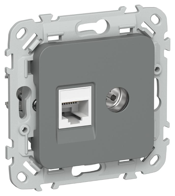 FLITE Розетка 2-ая RJ45/TV кат.5Е UTP РКТВ5е-2-0-ФлМА мокрый асфальт