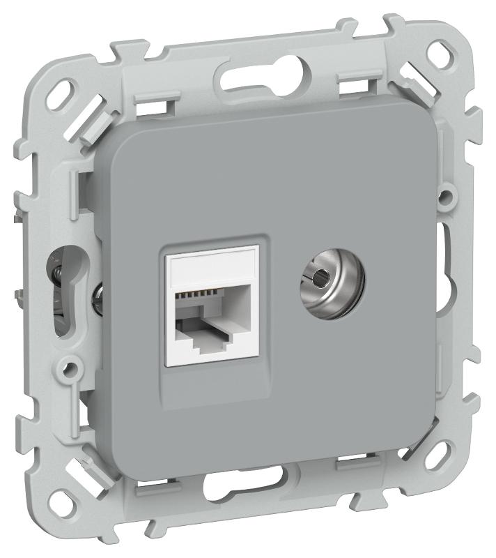 FLITE Розетка 2-ая RJ45/TV кат.6 UTP РКТВ6-2-0-ФлС серый