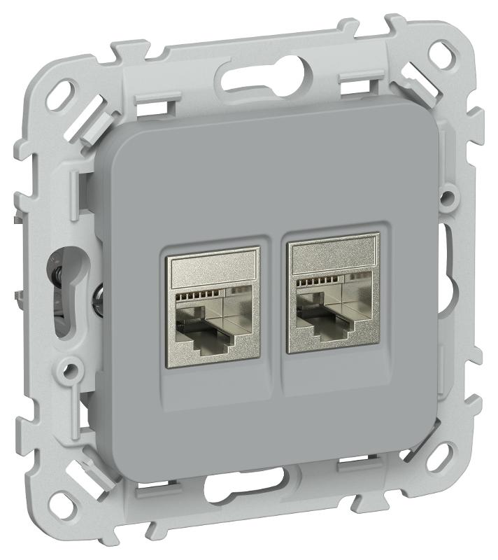FLITE Розетка 2-ая RJ45/RJ11 кат.5Е/3 STP РКТ5е/3-2-1-ФлС серый