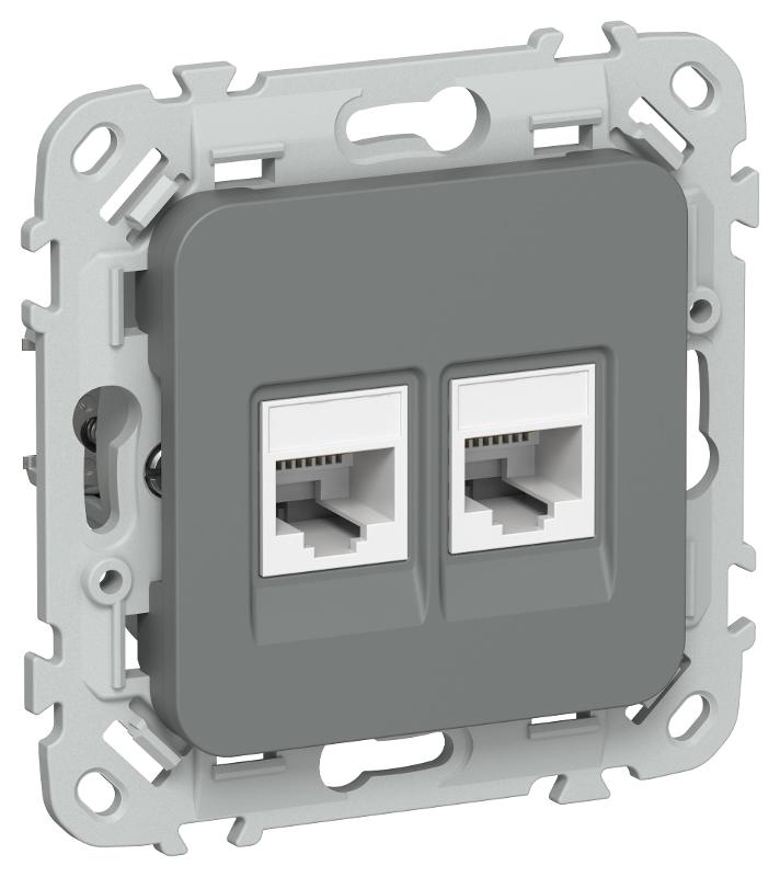 FLITE Розетка 2-ая RJ45/RJ11 кат.5Е/3 UTP РКТ5е/3-2-0-ФлМА мокрый асфальт