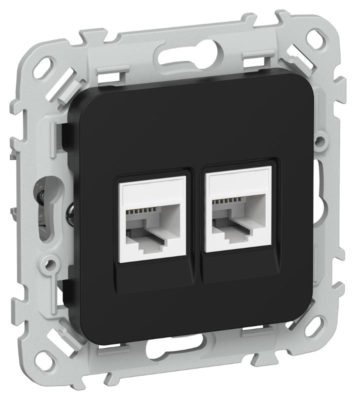 FLITE Розетка 2-ая RJ45/RJ11 кат.6/3 UTP РКТ6/3-2-0-ФлЧ черный