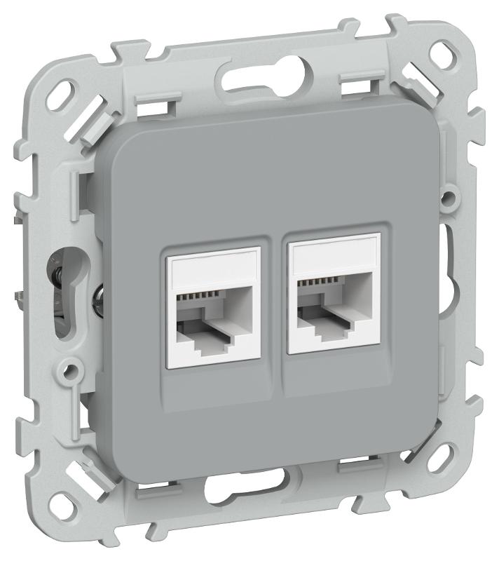 FLITE Розетка 2-ая RJ45/RJ11 кат.6/3 UTP РКТ6/3-2-0-ФлС серый