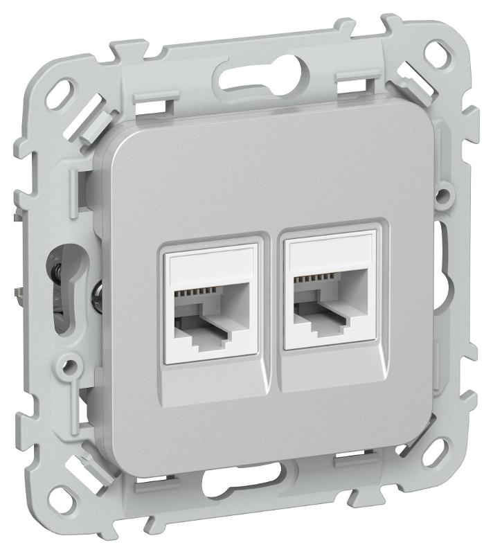 FLITE Розетка 2-ая RJ45/RJ11 кат.6/3 UTP РКТ6/3-2-0-ФлА алюминий