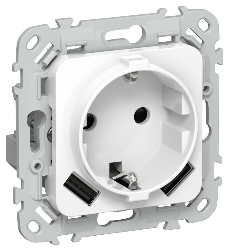 FLITE Розетка с заземлением со шторками 16А с USB A+A 3,1А РСЮша11-0-ФлБ белый