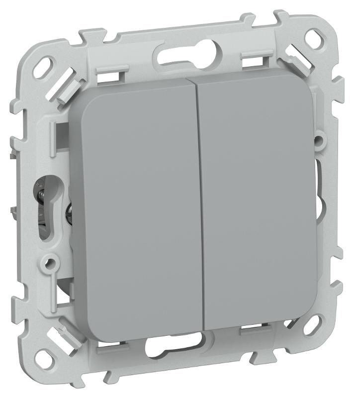 FLITE Выключатель 2-клавишный кнопочный 10А ВС12-2-0-ФлС серый
