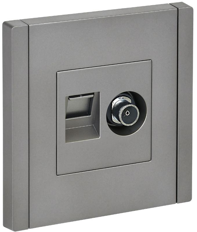 FORTE&PIANO Розетка двойная TV+RJ45 кат.6 FP537 сталь