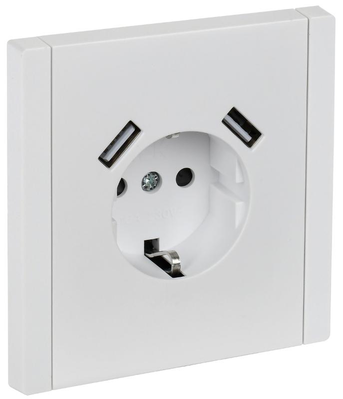FORTE&PIANO Розетка с заземлением, со шторками в/к 16А USB A+A 3,1А FP245 белый