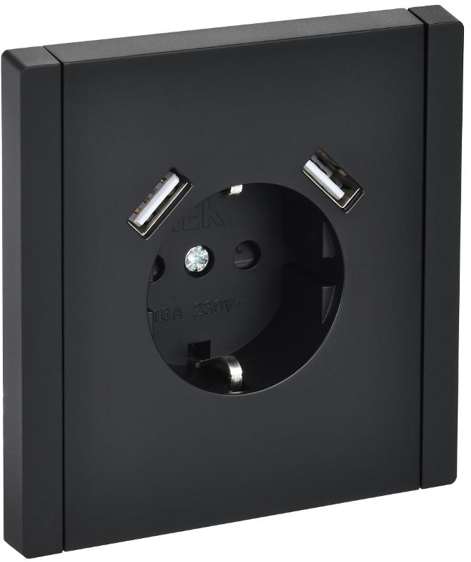 FORTE&PIANO Розетка с заземлением, со шторками в/к 16А USB A+A 3,1А FP145 черный