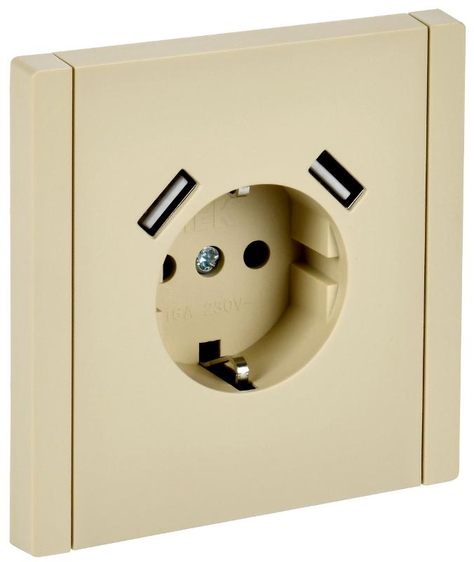 FORTE&PIANO Розетка с заземлением, со шторками в/к 16А USB A+A 3,1А FP445 ваниль