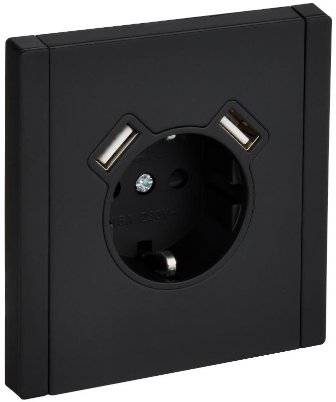 FORTE&PIANO Розетка с заземлением со шторками в/к 16А USB A+A 3,1А FP145M черный