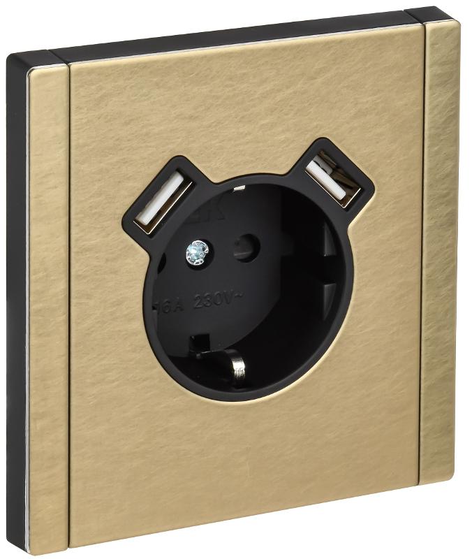 FORTE&PIANO Розетка с заземлением со шторками в/к 16А USB A+A 3,1А FP645M металл шампань