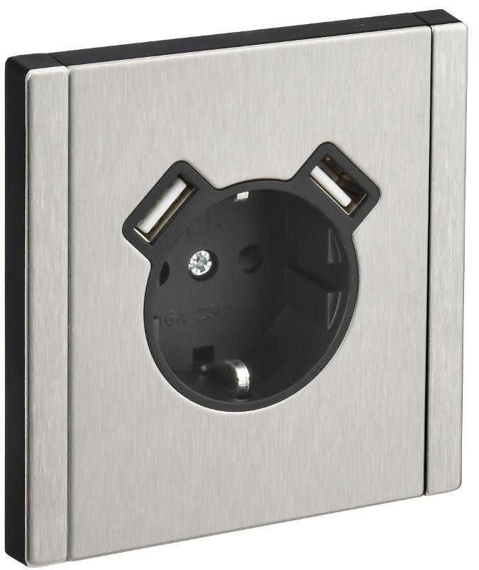 FORTE&PIANO Розетка с заземлением со шторками в/к 16А USB A+A 3,1А FP745M металл никель