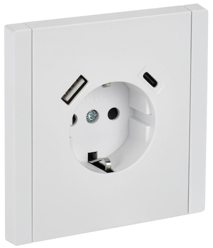 FORTE&PIANO Розетка с заземлением, со шторками в/к 16А USB A+C 18Вт FP247 белый