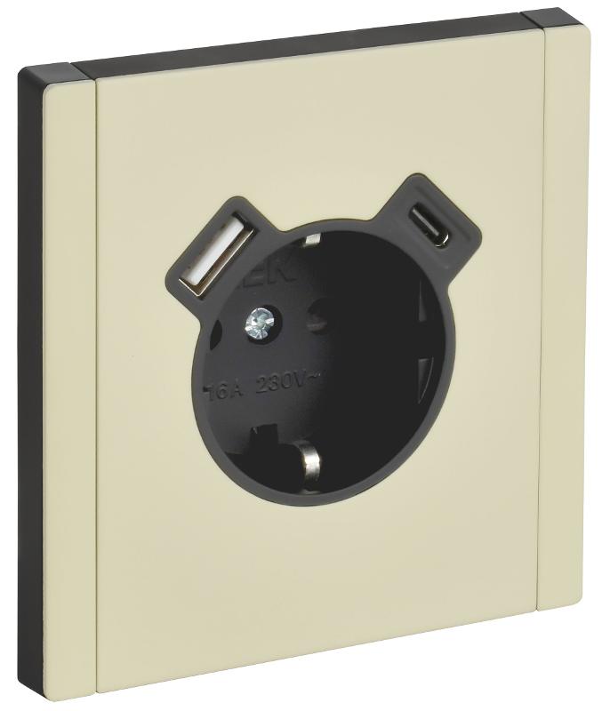 FORTE&PIANO Розетка с заземлением со шторками в/к 16А USB A+C 18Вт FP847M металл серый сланец