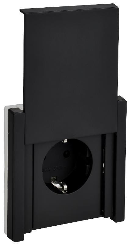FORTE&PIANO Розетка с заземлением со шторками с крышкой безвинтовое крепление 16А IP44 FP119M черный