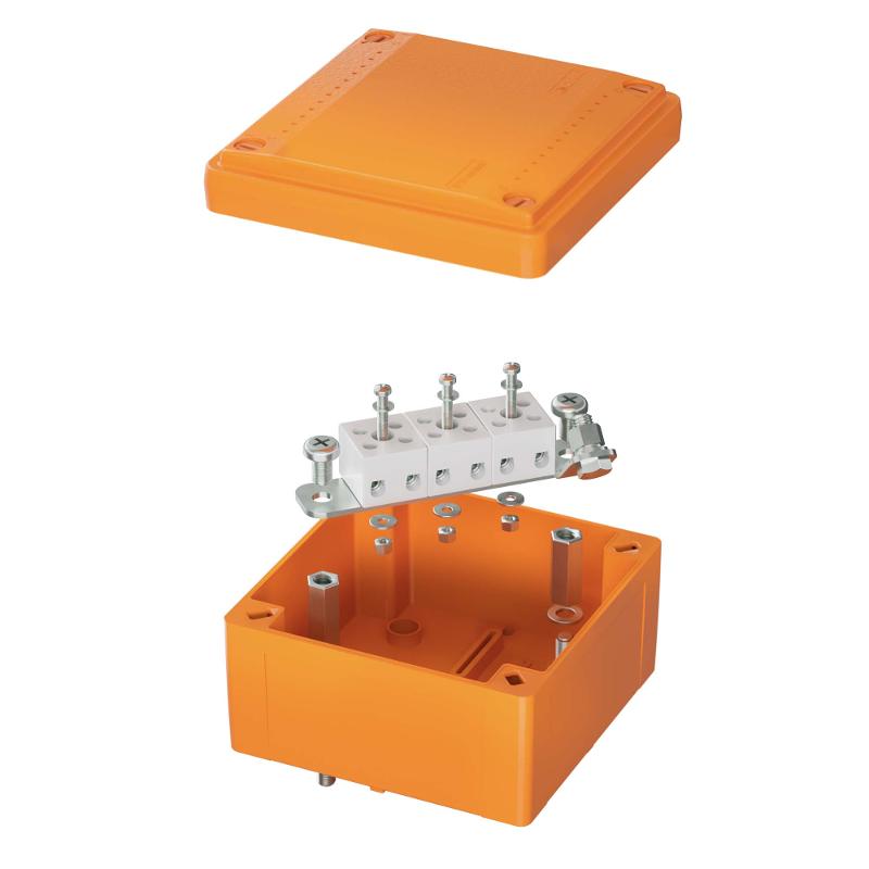 Коробка распределительная пластиковая FS огн., IP56,100х100х50мм, 5р, 450V,10A, 6мм.кв. с гладкими стенками и клеммниками
