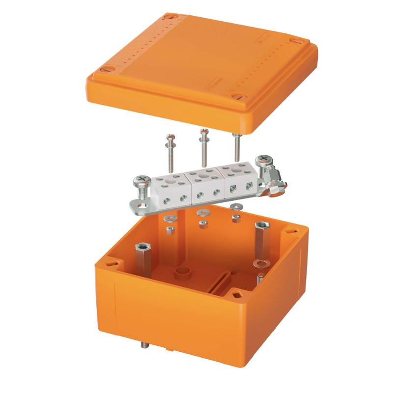 Коробка распределительная пластиковая FS огн., IP56,100х100х50мм, 6р, 450V,6A, 4мм.кв с гладкими стенками и клеммниками