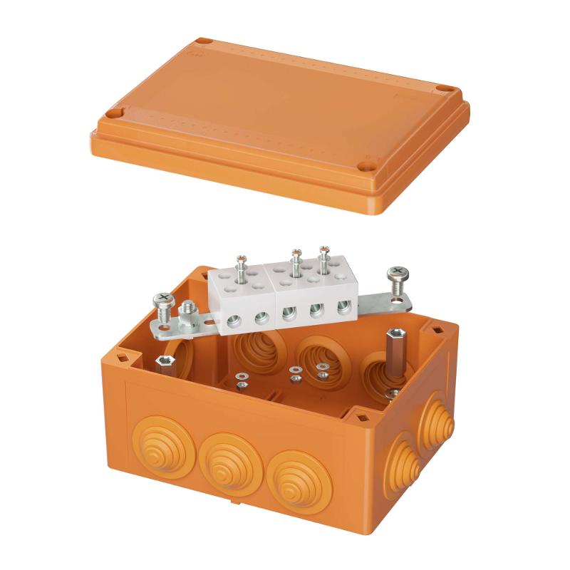 Коробка распределительная пластиковая FS огн., IP56,150х110х70мм, 5р, 450V,30A,16мм.кв с кабельными вводами и клеммниками