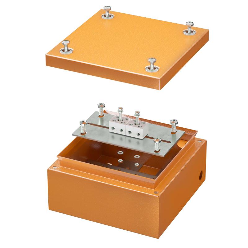 Коробка распределительная стальная FS огн., IP66,150х150х80мм,4р, 450V,6A, 4мм.кв. с гладкими стенками и клеммниками