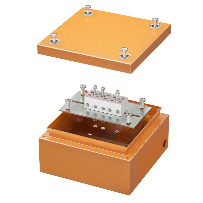 Коробка распределительная стальная FS огн., IP66,150х150х80мм,5р, 450V,20A,10мм.кв  с гладкими стенками и клеммниками