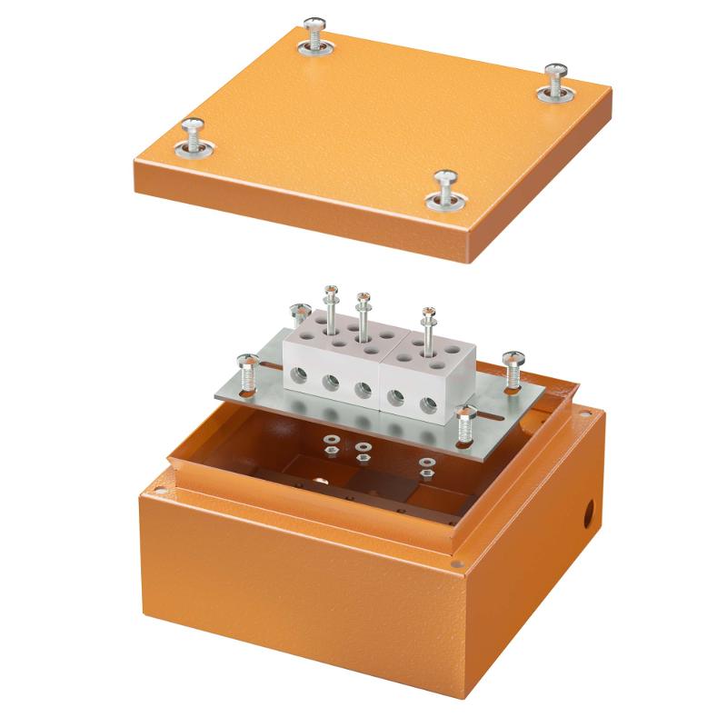 Коробка распределительная стальная FS огн. IP66,150х150х80мм, 5р, 450V,30A,16мм.кв с гладкими стенками и клеммниками