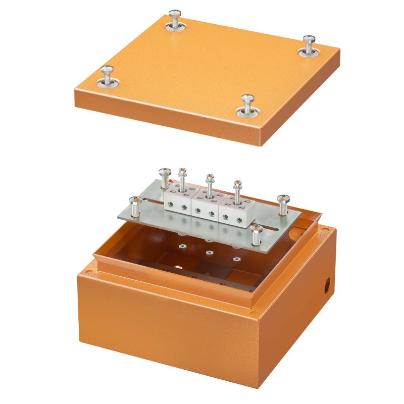 Коробка распределительная стальная FS огн., IP66,150х150х80мм,6р, 450V,6A, 4мм.кв. с гладкими стенками и клеммниками