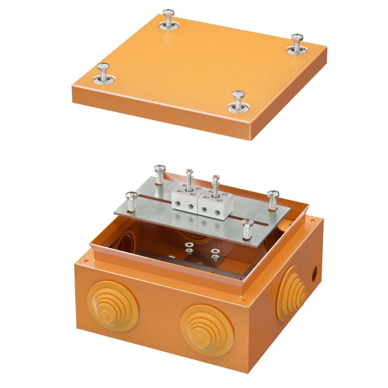 Коробка распределительная стальная FS огн., IP55,150х150х80мм,4р, 450V,6A, 4мм.кв. с кабельными вводами и клеммниками