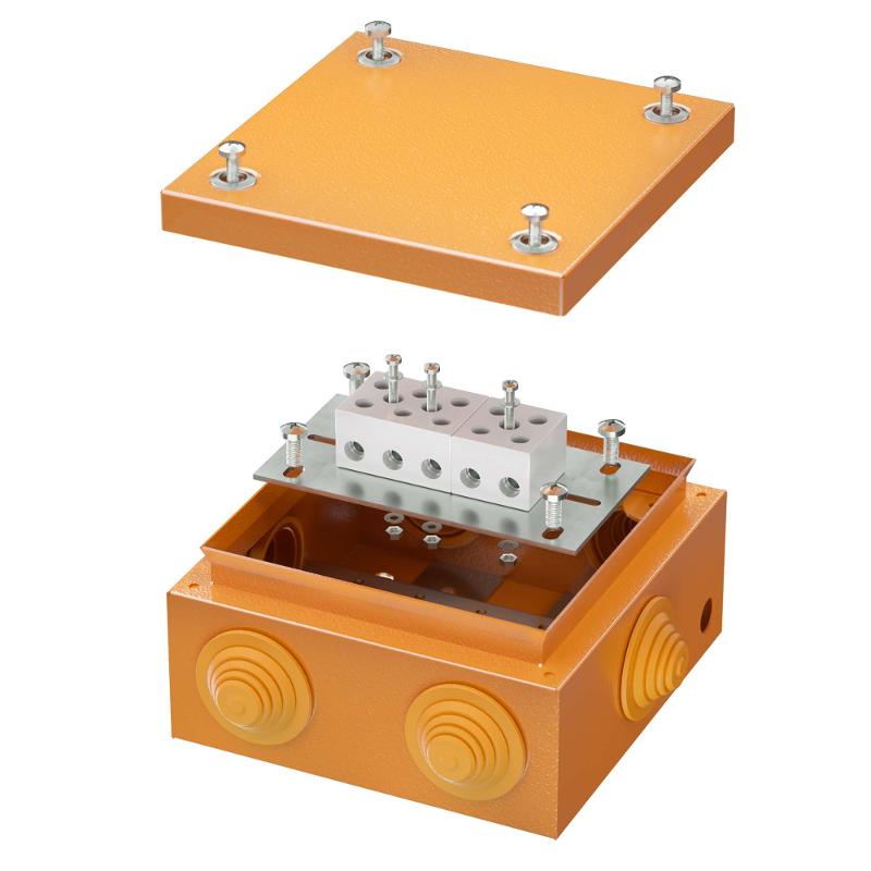 Коробка распределительная стальная FS огн.,IP55,150х150х80мм, 5р, 450V,30A,16мм.кв с кабельными вводами и клеммниками