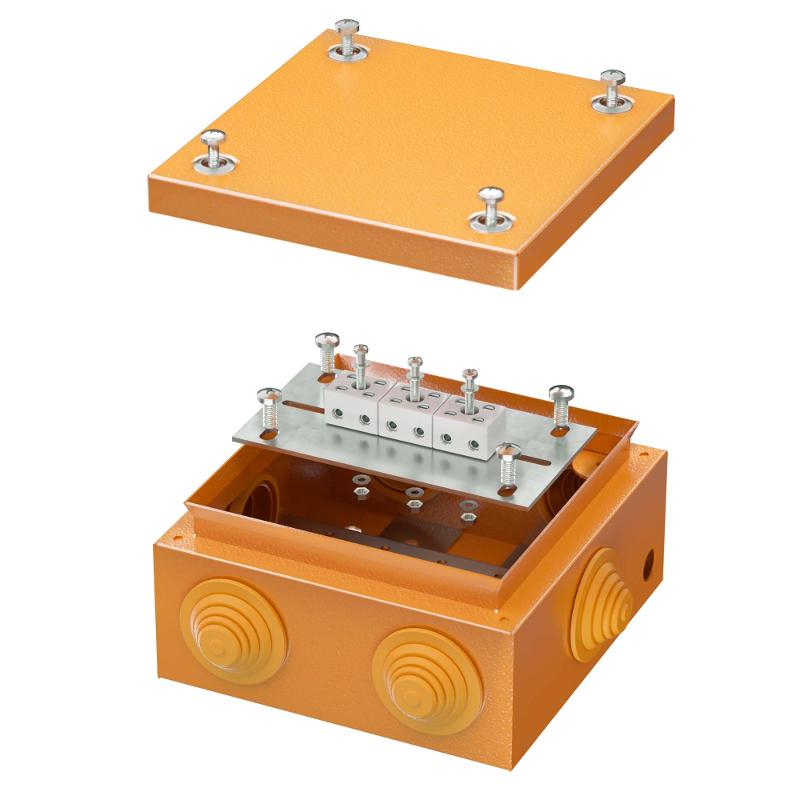 Коробка распределительная стальная FS огн.,IP55,150х150х80мм,6р, 450V,6A, 4мм.кв. с кабельными вводами и клеммниками