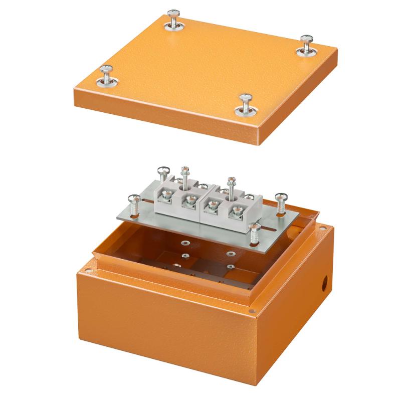 Коробка распределительная стальная FS огн. IP66,150х150х80мм,4р, 450V,20A,10мм.кв, нерж.контакт с гладкими стенками и клеммниками