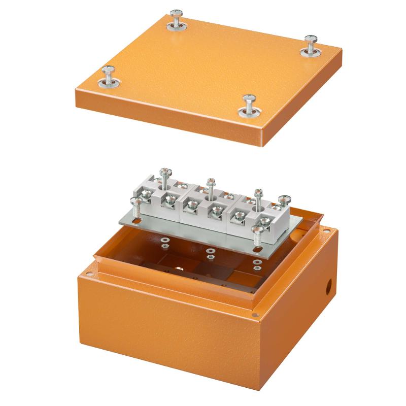 Коробка распределительная стальная FS огн.IP66,150х150х80мм,6р,450V,20A,10мм.кв, нерж.контакт с гладкими стенками и клеммниками