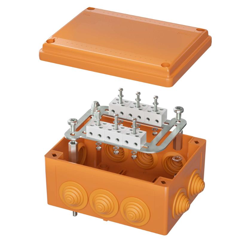 Коробка распределительная пластиковая FS огн.,IP55,240х190х90мм,8р, 450V,20A,10мм.кв, нерж.контакт с кабельными вводами и клеммниками
