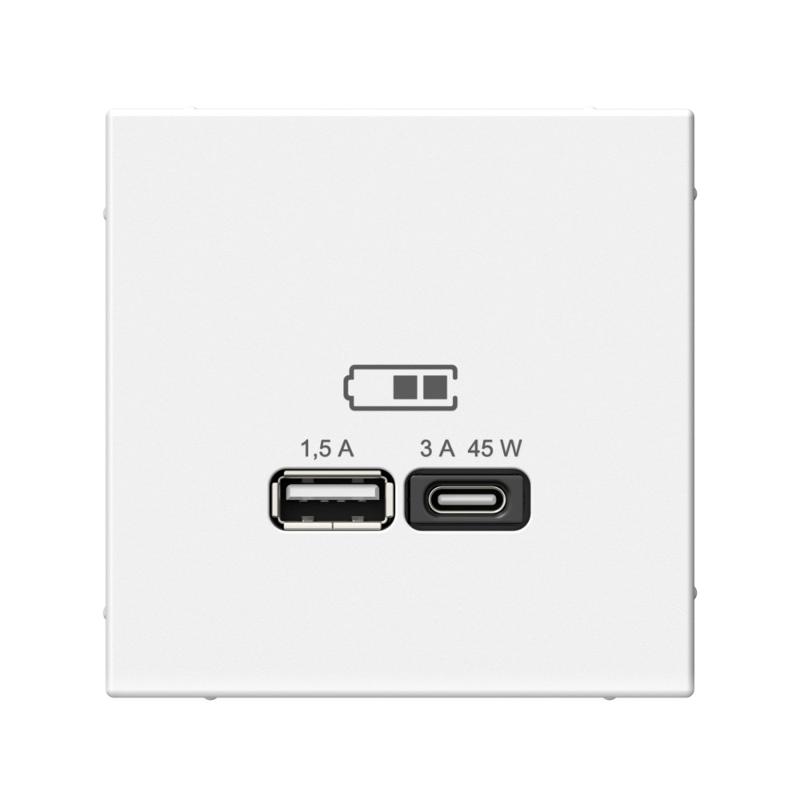 ArtGallery Белый Розетка USB A + тип-C 45Вт высокоскор.заряд. QC, PD, механизм