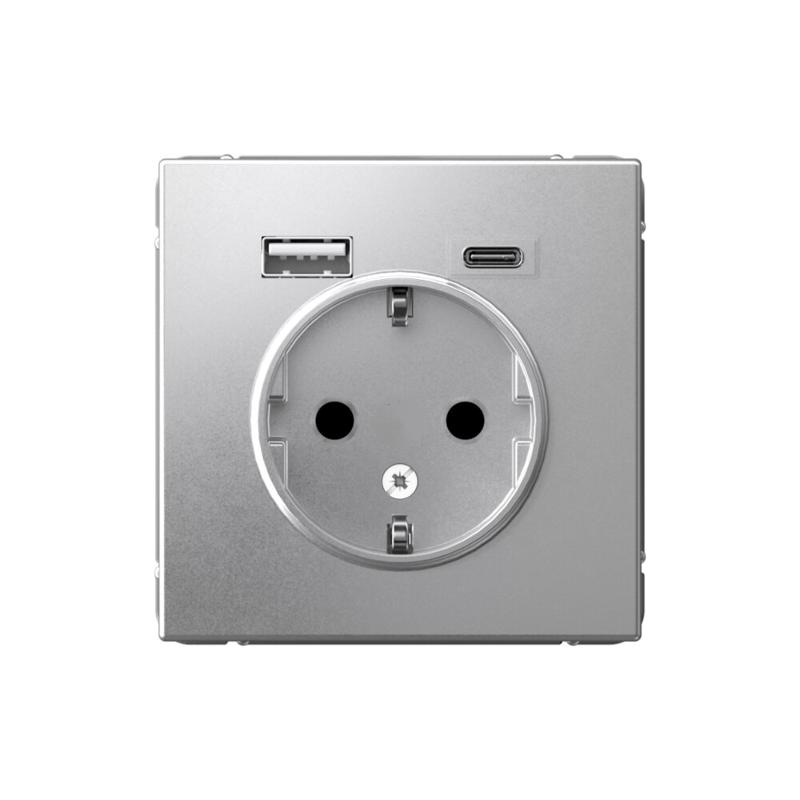 ArtGallery Алюминий Розетка 16А с 2 USB A+C, 5В/2,4А/3,0А, 2х5В/1,5А, механизм