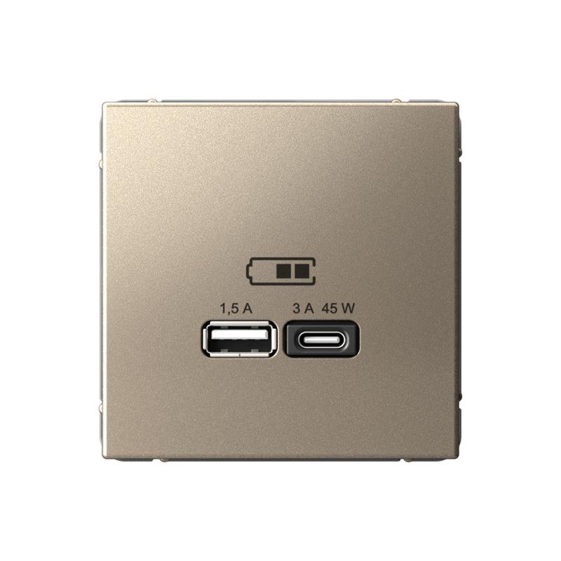 ArtGallery Шампань Розетка USB A + тип-C 45Вт высокоскор.заряд. QC, PD, механизм