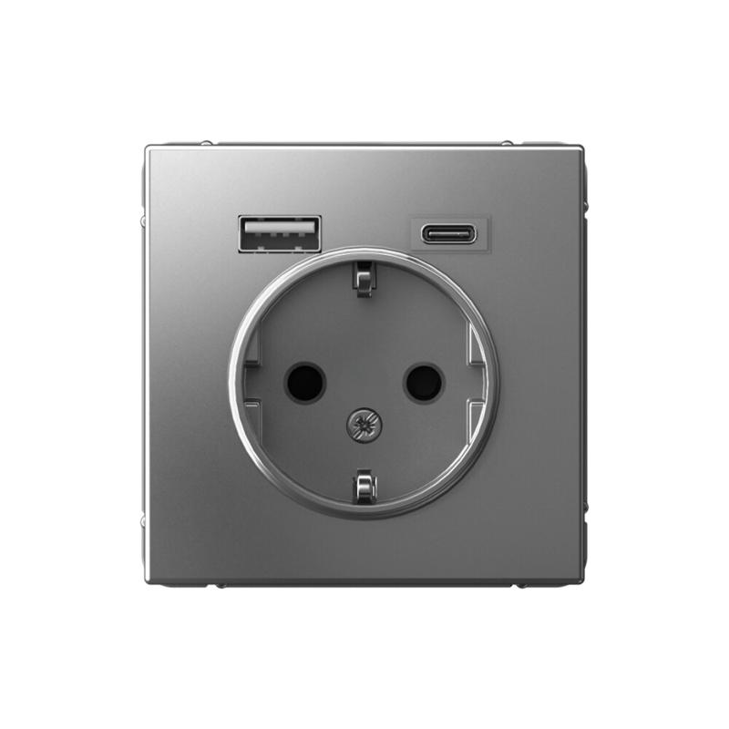 ArtGallery Сталь Розетка 16А с 2 USB A+C, 5В/2,4А/3,0А, 2х5В/1,5А, механизм