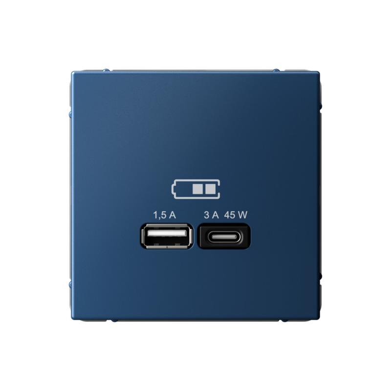 ArtGallery Аквамарин Розетка USB A + тип-C 45Вт высокоскор.заряд. QC, PD, механизм