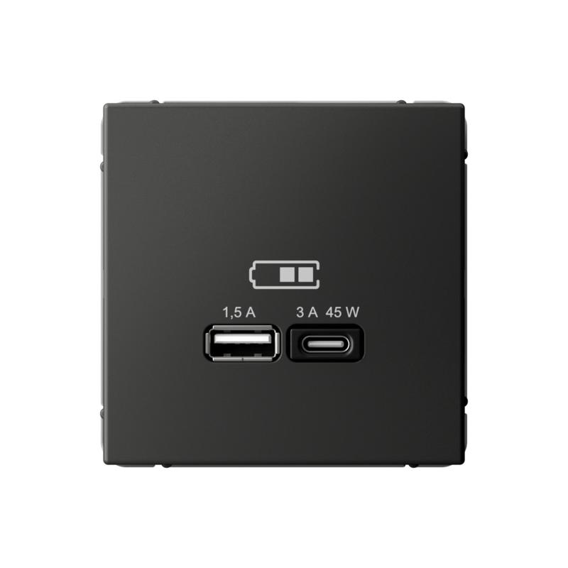 ArtGallery Базальт Розетка USB A + тип-C 45Вт высокоскор.заряд. QC, PD, механизм