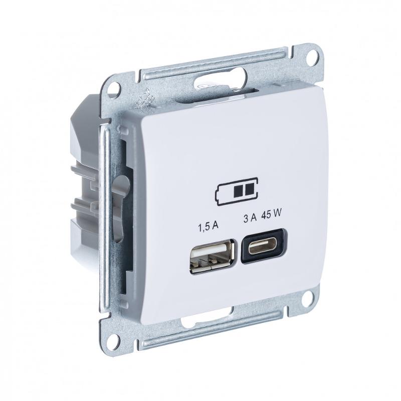 Glossa Белый USB Розетка A + тип-C 45W высокоскорост. зарядка QC PD