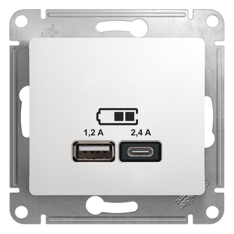 Glossa Белый USB Розетка A+С, 5В/2,4 А, 2х5В/1,2 А, механизм,
